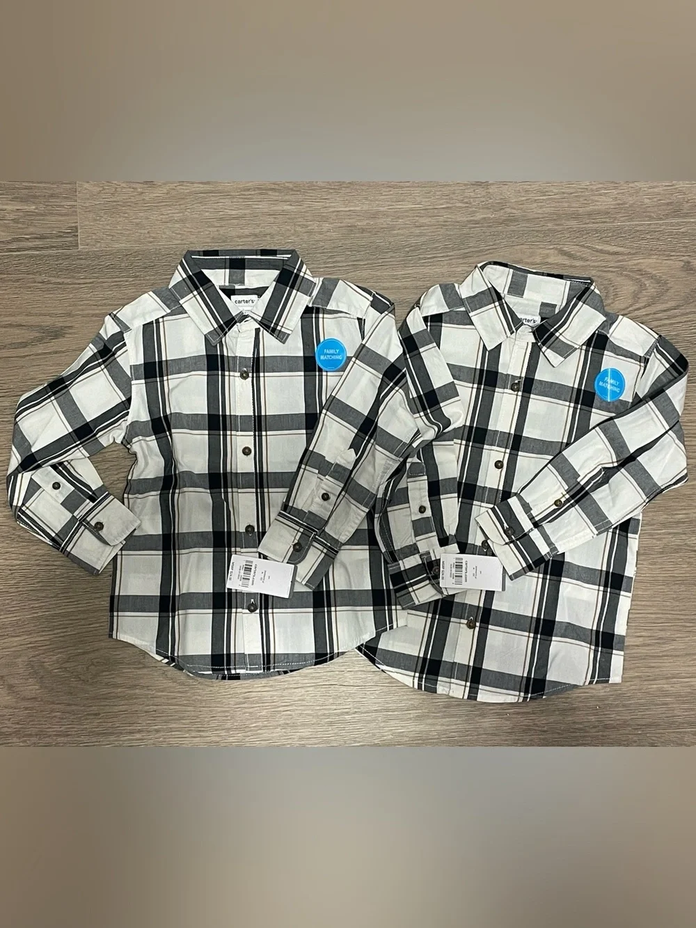 Carter's Size 4T TWIN Matching Black, White & Gray Plaid Button-Down Shirt